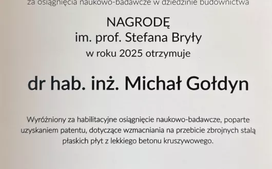 Nagroda im. prof. Stefana Bryły - dyplom